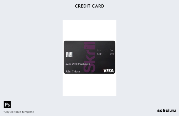 цифровая загрузка шаблона дебетовой карты Skrill Visa в формате PSD, полностью р